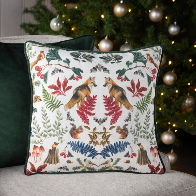 Bottle Green-White - Side - Evans Lichfield Mirrored Fox Throw Pillow Cover
