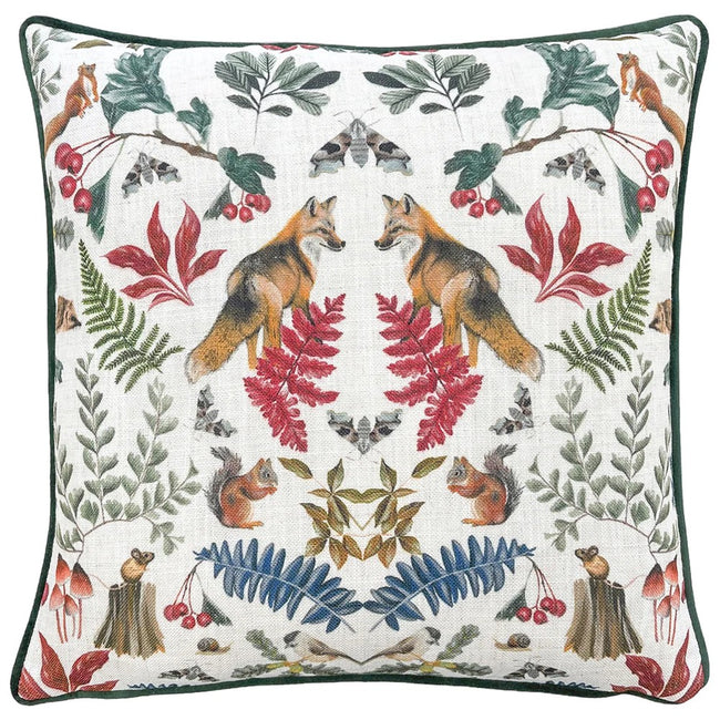 Bottle Green-White - Front - Evans Lichfield Mirrored Fox Throw Pillow Cover