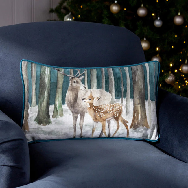 Teal - Side - Evans Lichfield Stag Scene Christmas Throw Pillow Cover