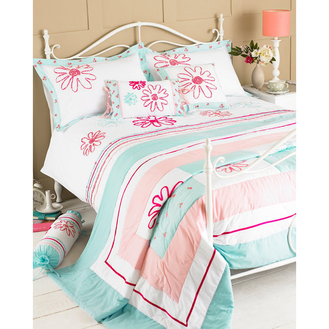 Duck Egg-Pink - Front - Riva Home Harriet Bedspread