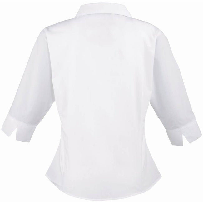 White - Back - Premier 3-4 Sleeve Poplin Blouse - Plain Work Shirt