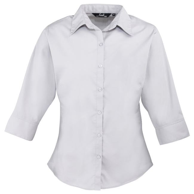 Silver - Front - Premier 3-4 Sleeve Poplin Blouse - Plain Work Shirt