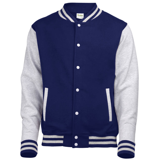 Oxford Navy - Heather Gray - Front - Awdis Unisex Varsity Jacket