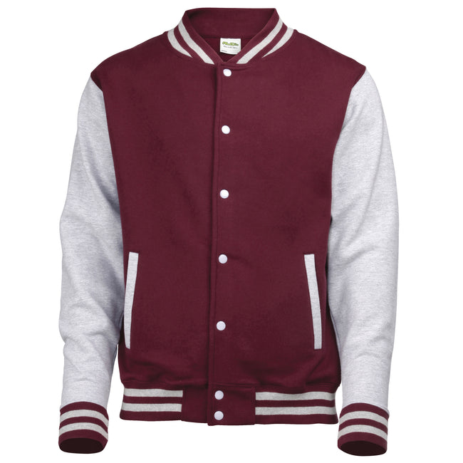 Burgundy - Heather Gray - Front - Awdis Unisex Varsity Jacket