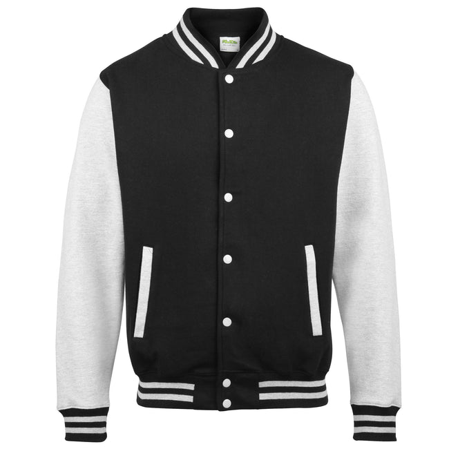 Jet Black- Heather Gray - Front - Awdis Unisex Varsity Jacket