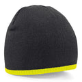 Black-Fluorescent Yellow - Front - Beechfield Plain Basic Knitted Winter Beanie Hat