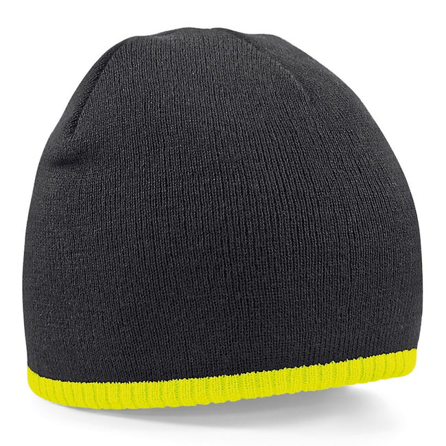 Black-Fluorescent Yellow - Front - Beechfield Plain Basic Knitted Winter Beanie Hat