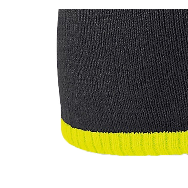 Black-Fluorescent Yellow - Back - Beechfield Plain Basic Knitted Winter Beanie Hat