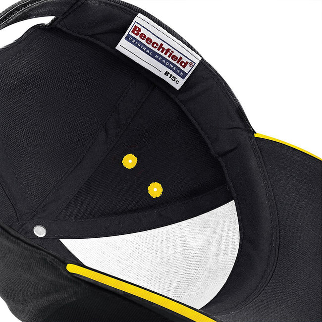 Black-Yellow - Side - Beechfield Unisex Ultimate 5 Panel Contrast Baseball Cap With Sandwich Peak