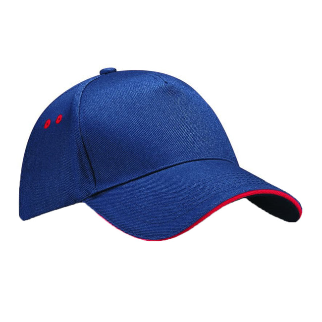 French Navy- Classic Red - Front - Beechfield Unisex Ultimate 5 Panel Contrast Baseball Cap With Sandwich Peak