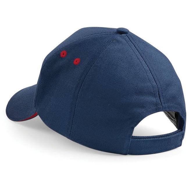 French Navy- Classic Red - Back - Beechfield Unisex Ultimate 5 Panel Contrast Baseball Cap With Sandwich Peak