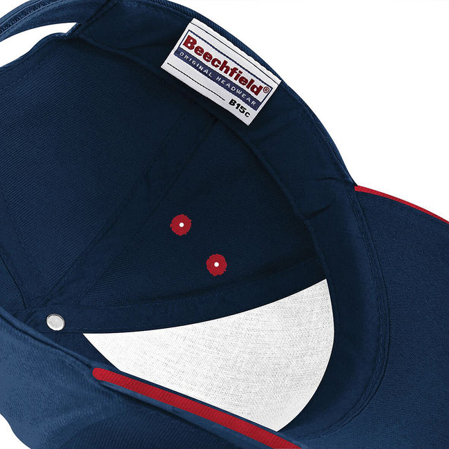 French Navy- Classic Red - Side - Beechfield Unisex Ultimate 5 Panel Contrast Baseball Cap With Sandwich Peak