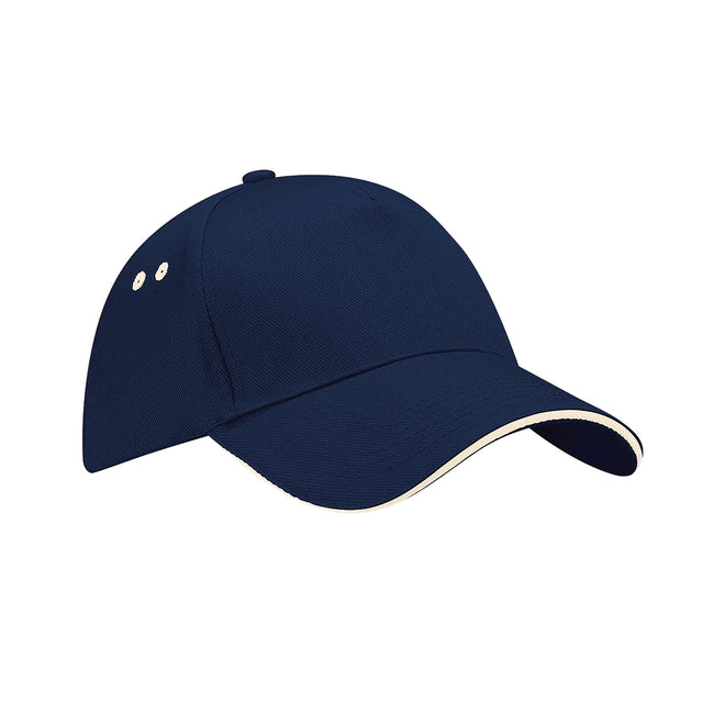French Navy-Putty - Front - Beechfield Unisex Ultimate 5 Panel Contrast Baseball Cap With Sandwich Peak