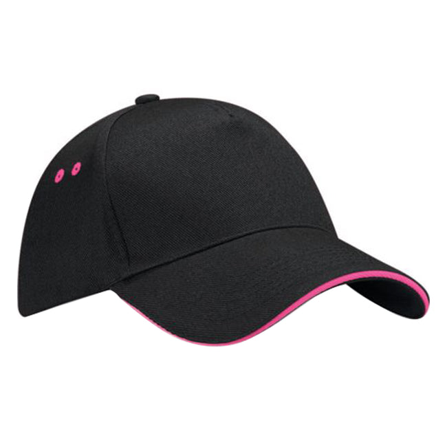 Black-Fuchsia - Front - Beechfield Unisex Ultimate 5 Panel Contrast Baseball Cap With Sandwich Peak