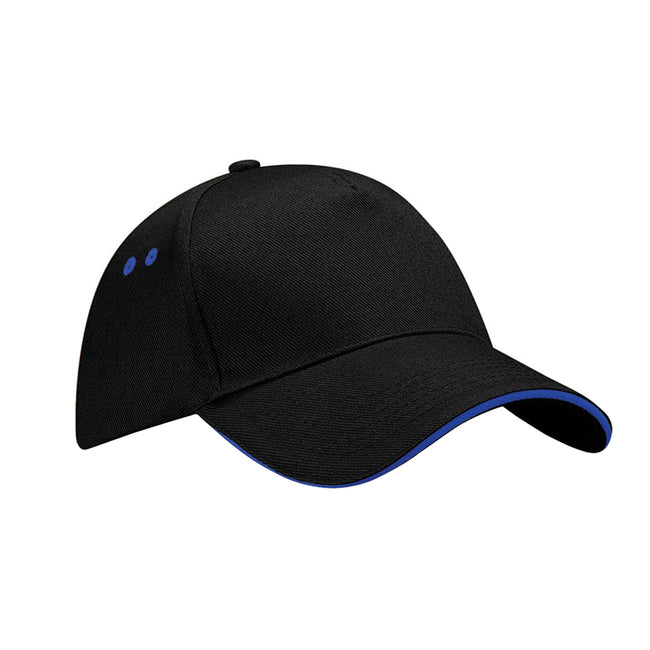 Black-Bright Royal - Front - Beechfield Unisex Ultimate 5 Panel Contrast Baseball Cap With Sandwich Peak
