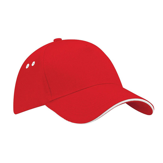 Classic Red-White - Front - Beechfield Unisex Ultimate 5 Panel Contrast Baseball Cap With Sandwich Peak