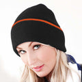 Black-Orange - Back - Beechfield Unisex Knitted Winter Beanie Hat