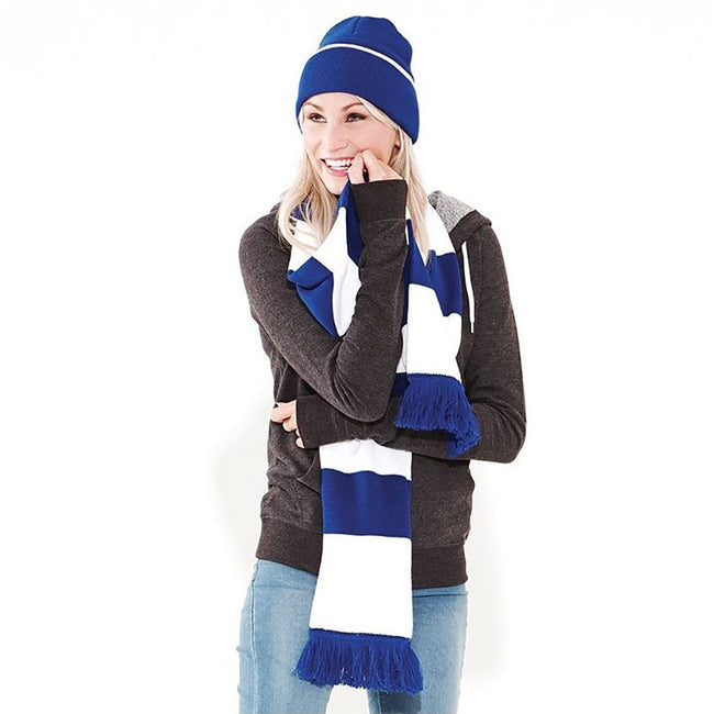 Bright Royal-White - Side - Beechfield Unisex Knitted Winter Beanie Hat