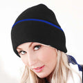 Black-Bright Royal - Back - Beechfield Unisex Knitted Winter Beanie Hat