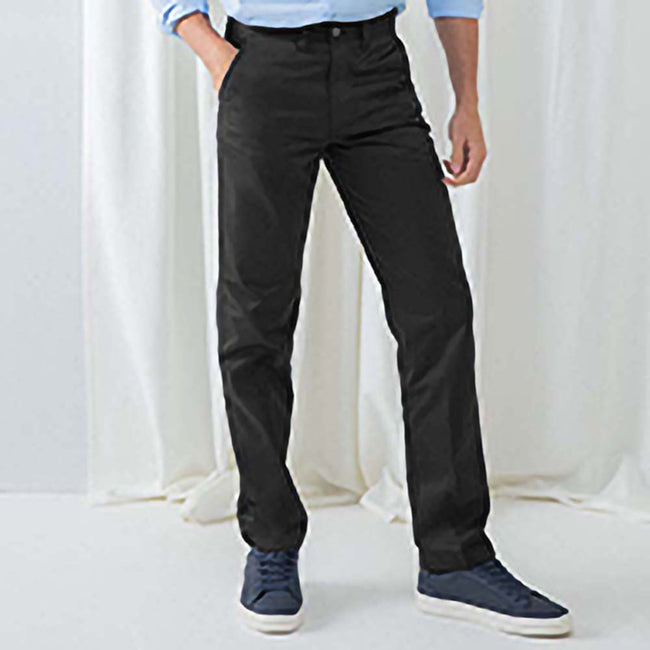 Black - Back - Henbury Mens 65-35 Flat Fronted Chino Work Pants