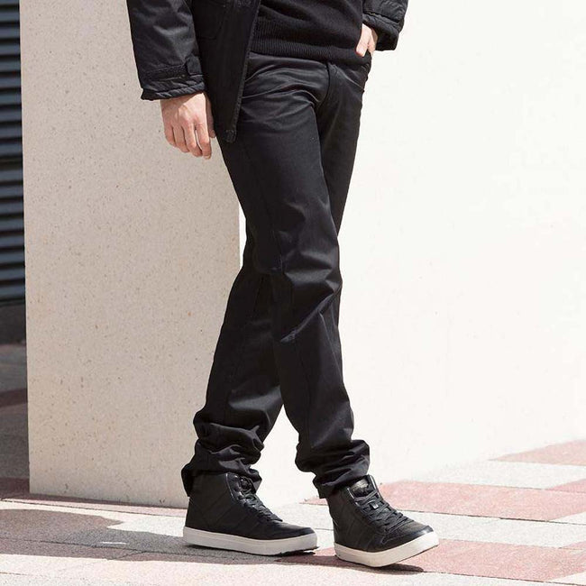 Black - Side - Henbury Mens 65-35 Flat Fronted Chino Work Pants