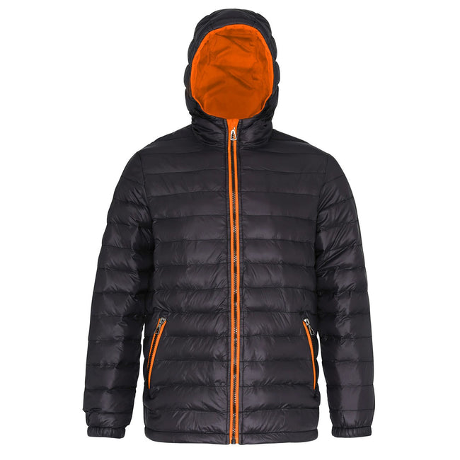 Black-Orange - Front - 2786 Mens Hooded Water & Wind Resistant Padded Jacket