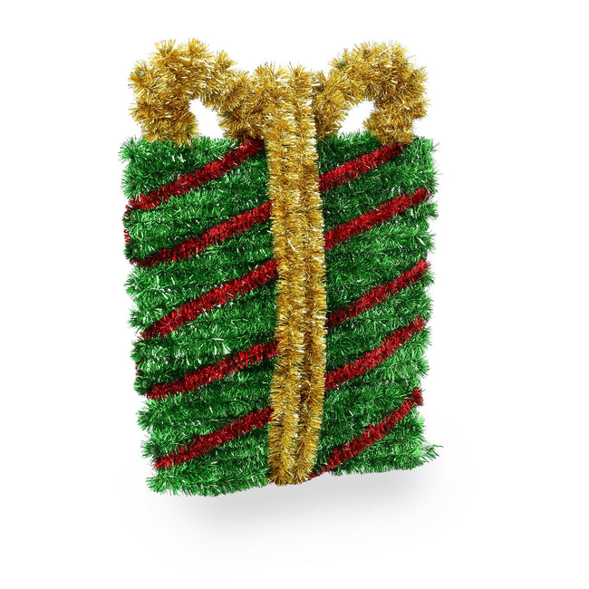Gift Box - Front - Christmas Shop Decorative Tinsel Wall Plaque