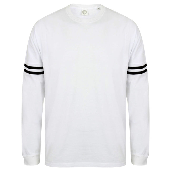 White - Black Stripes - Front - Skinnifit Mens Drop Shoulder Slogan Top