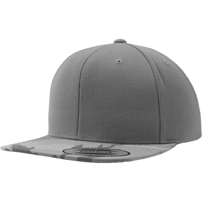 Silver Camo - Front - Flexfit Camo Visor Snapback Cap