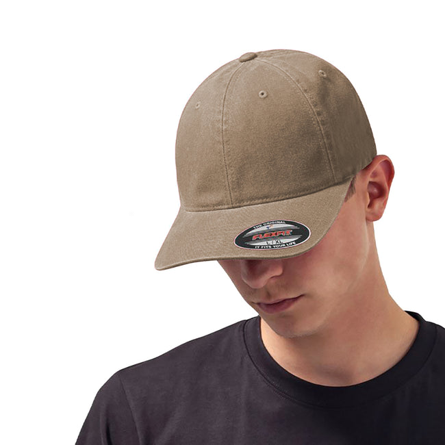 Khaki - Back - Flexfit Garment Washed Cotton Dad Baseball Cap