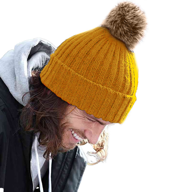 Mustard Yellow - Back - Beechfield® Unisex Cuffed Design Winter Hat