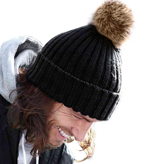 Black - Back - Beechfield® Unisex Cuffed Design Winter Hat