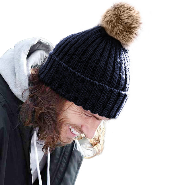 Navy - Back - Beechfield® Unisex Cuffed Design Winter Hat