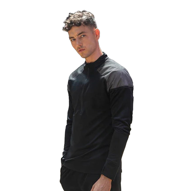 Black - Back - Tombo Mens 1-4 Zip Reflective Long Sleeve Top