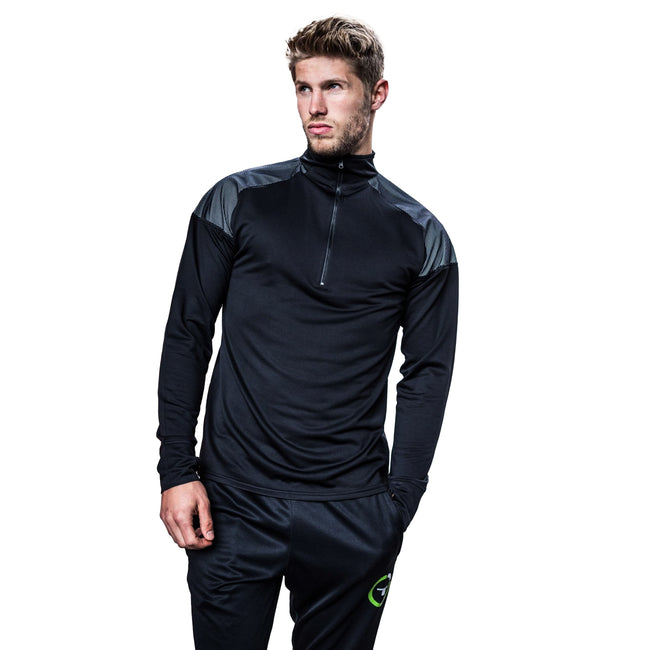 Black - Side - Tombo Mens 1-4 Zip Reflective Long Sleeve Top