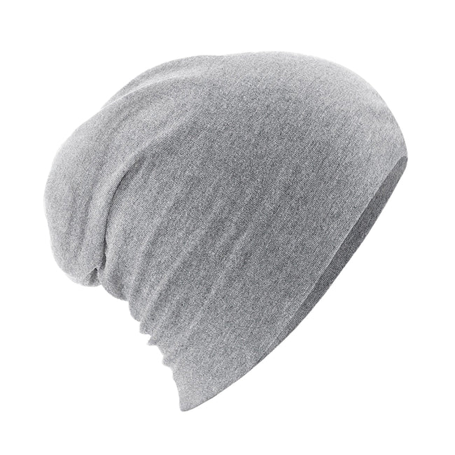 Heather Gray - Front - Beechfield Unisex Hemsedal Cotton Slouch Beanie