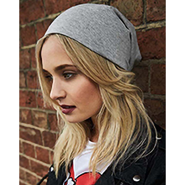 Heather Gray - Back - Beechfield Unisex Hemsedal Cotton Slouch Beanie