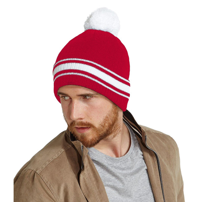 Classic Red-White - Back - Beechfield Mens Stadium Beanie