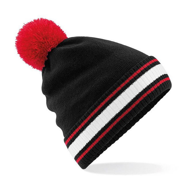 Black-Classic Red-White - Front - Beechfield Mens Stadium Beanie