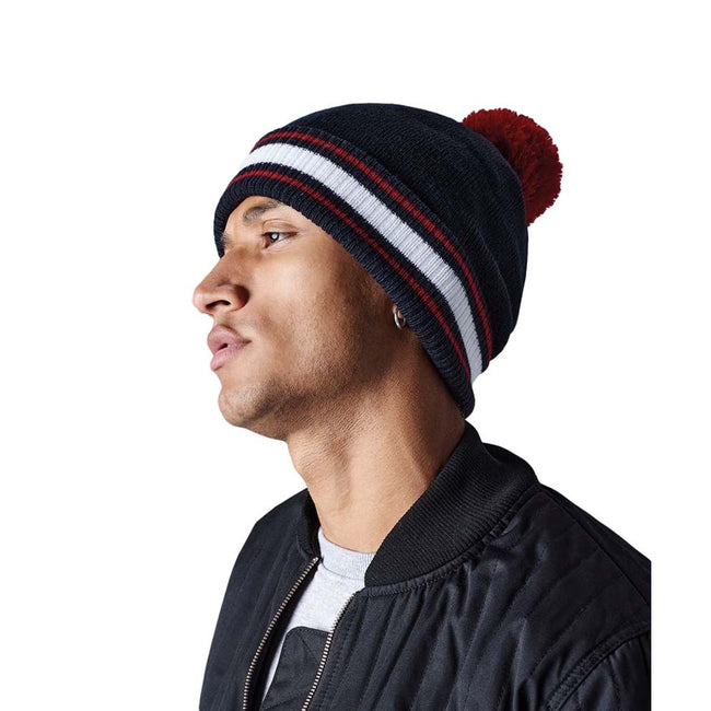 Black-Classic Red-White - Back - Beechfield Mens Stadium Beanie