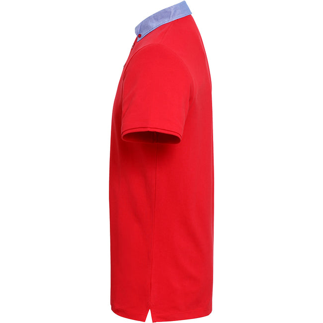 Red-Denim - Side - Asquith & Fox Mens Chambray Button Down Collar Polo