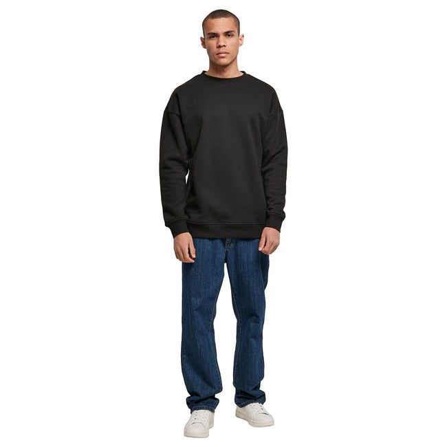 Black - Side - Build Your Brand Mens Crew Neck Plain Sweatshirt
