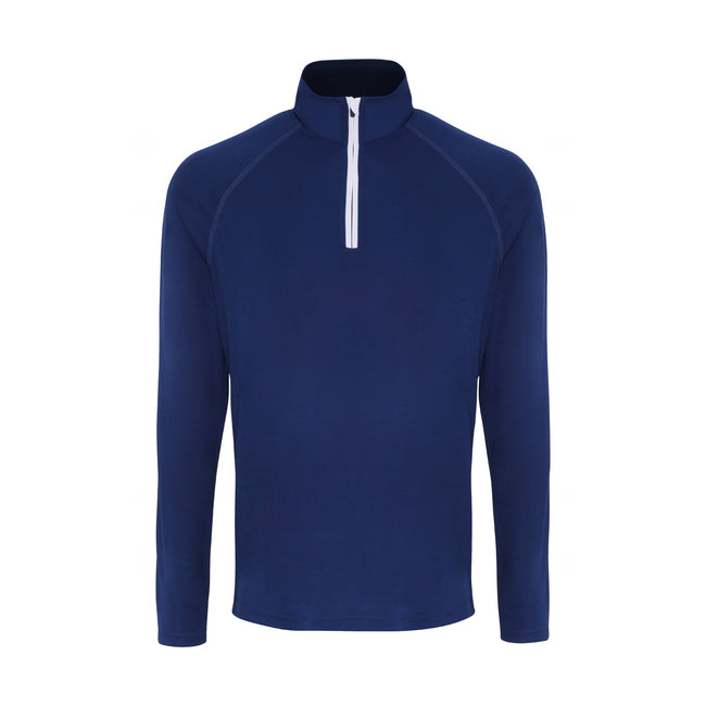 Navy-White - Front - TriDri Mens Long Sleeve Performance Quarter Zip Top