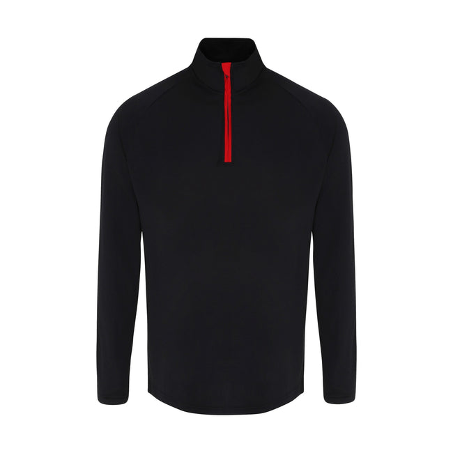 Black-Red - Front - TriDri Mens Long Sleeve Performance Quarter Zip Top