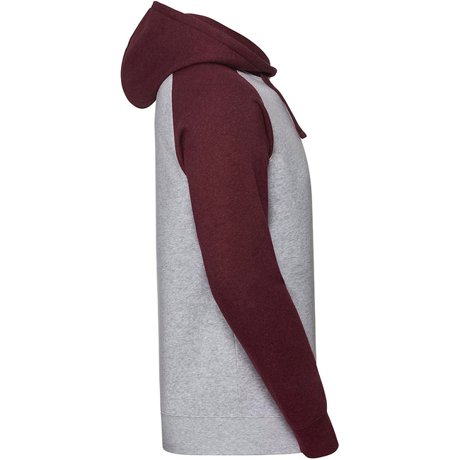 Light Oxford-Burgundy Melange - Side - Russel Mens Authentic Hooded Baseball Sweatshirt