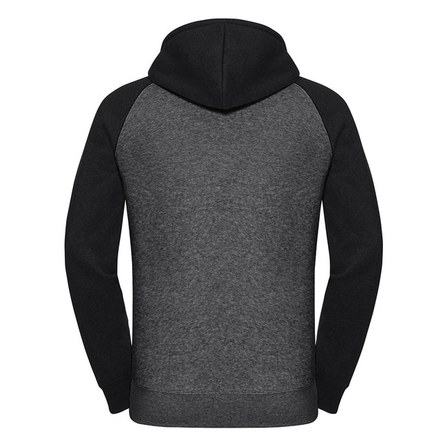 Carbon Melange-Black - Back - Russel Mens Authentic Hooded Baseball Sweatshirt