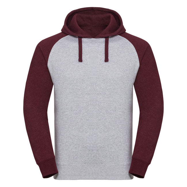 Light Oxford-Burgundy Melange - Front - Russel Mens Authentic Hooded Baseball Sweatshirt