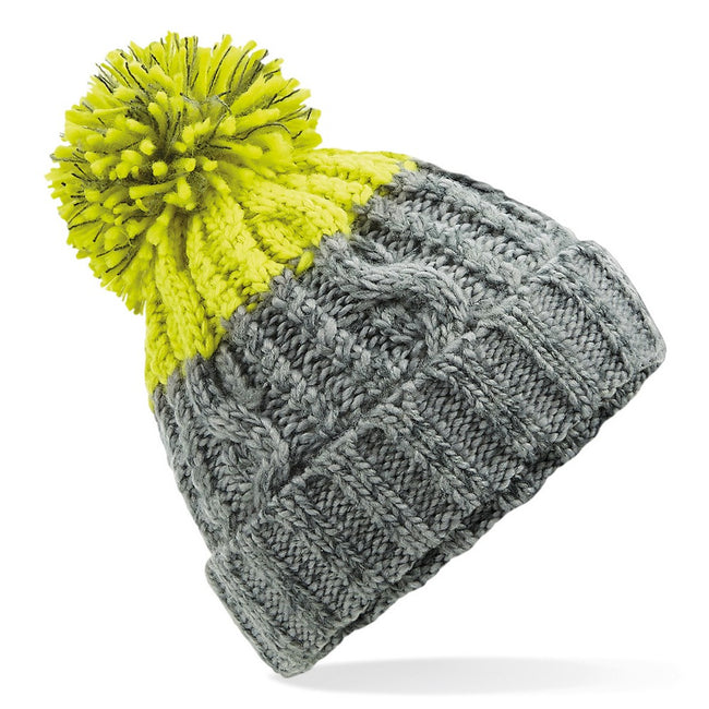 Light Gray-Citron - Front - Beechfield Unisex Adults Apres Cuffed Beanie