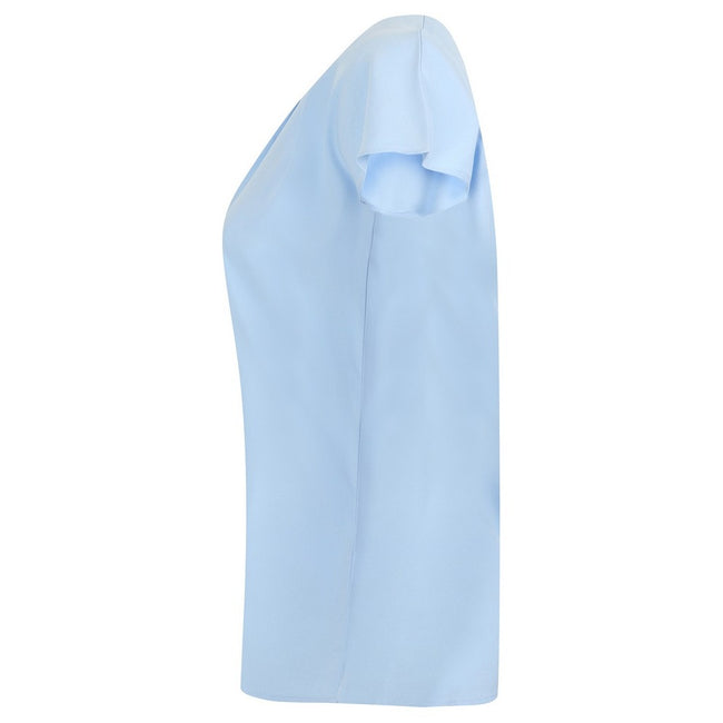 Light Blue - Side - Henbury Womens-Ladies Pleated Blouse