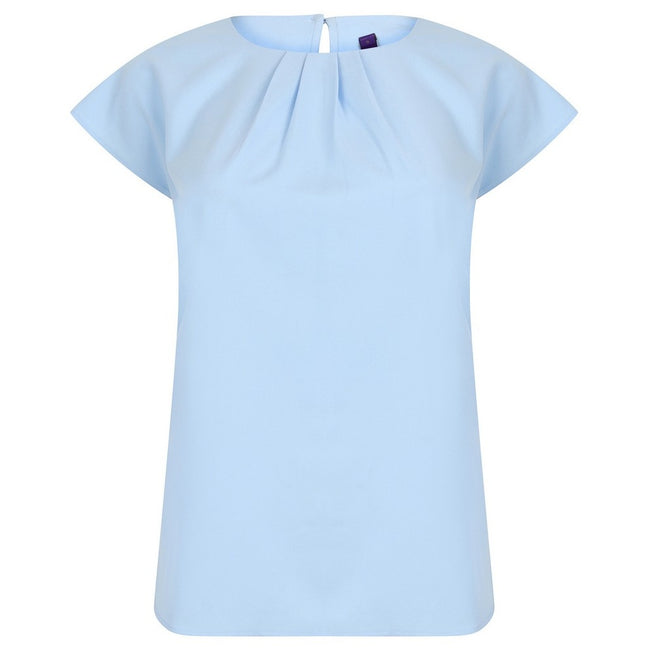 Light Blue - Front - Henbury Womens-Ladies Pleated Blouse